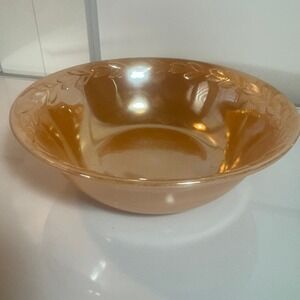 Fire King Oven‎ Ware Amber Iridescent Laurel Leaf Pattern Mixing Bowl Made USA
